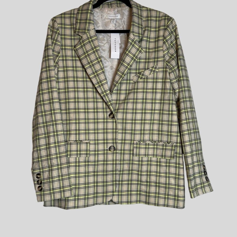 NWT TOPSHOP Plaid Blazer US 8 | Yellow Check Tailored Jacket Workwear Preppy